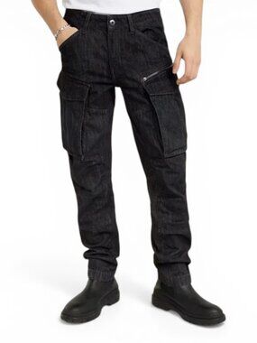 G-Star Mens 3D Cargo Jeans Size 32x30 Tapered Leg Dark Rinse Denim Stash Pockets
